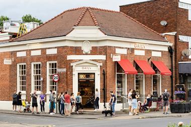 Outside a busy Gail's bakery in London