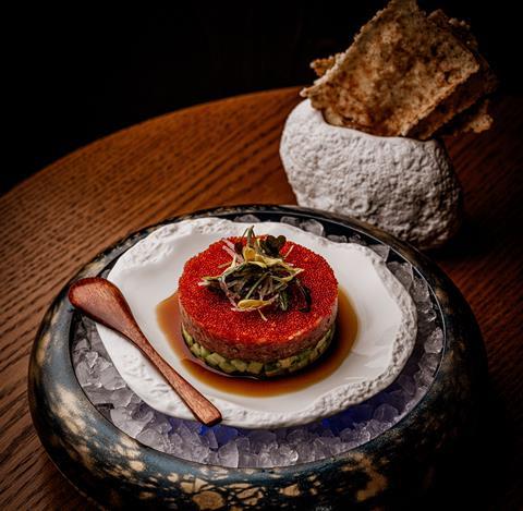 MANA Toro Tartare Avocado, Truffle Soy, Kaiware, Tobikko, Daikon, Fresh Wasabi, Shallot, Rice Crisps